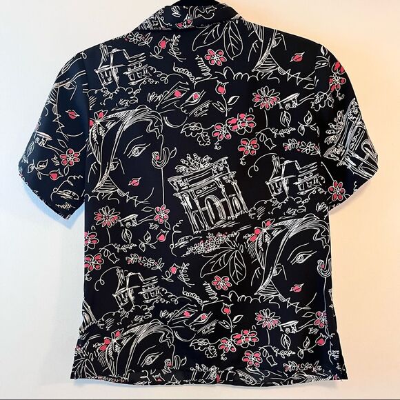 Notations Petite Small Novelty Printed Short Sleeve Button Down Shirt - Picture 6 of 6